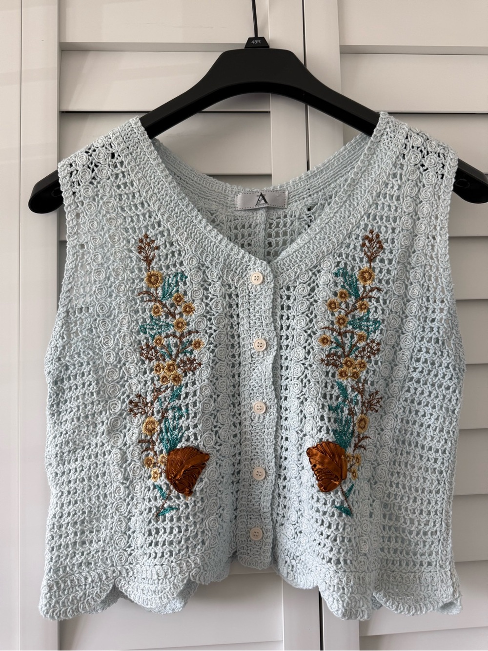 Crochet Knit Cotton Floral Embroidered Vest Top M